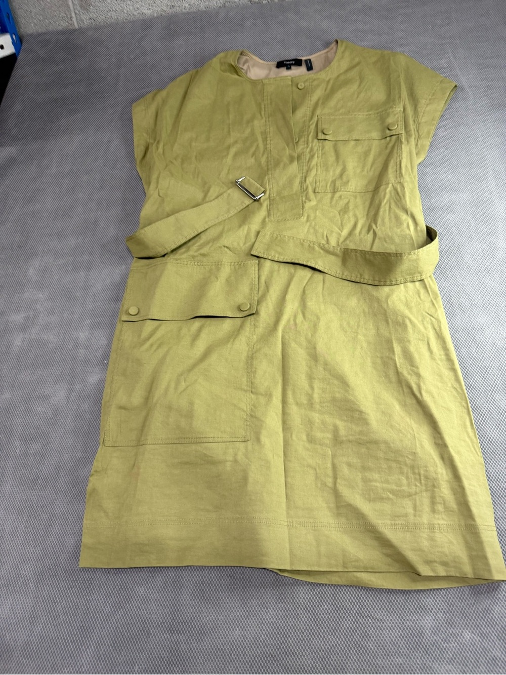 Theory Olive Green Shift Dress with Belted Waist